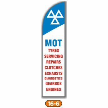 Feather Flag – MOT Tyre Servicing Repairs Clutches Exhausts Diagnostics Gearbox Engines