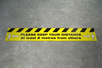 STRIP Floor Decal – COVID-19 Distance Warning – 75 x 15cm – INTERIOR GRADE