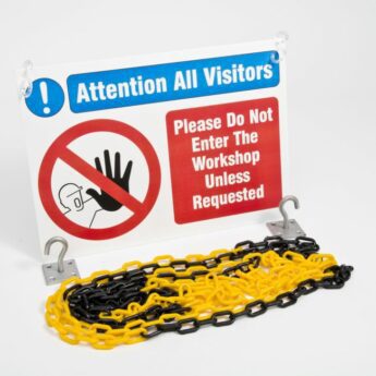 Entrance Barrier Chain and Sign Kit – Black & Yellow Chain