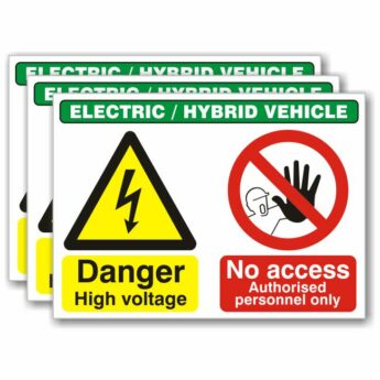 Electric Vehicle Warning & Prohibition Sign – 400 x 300mm – 3 PACK