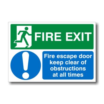 Fire Exit Fire Escape Door Clear of Obstructions Sign
